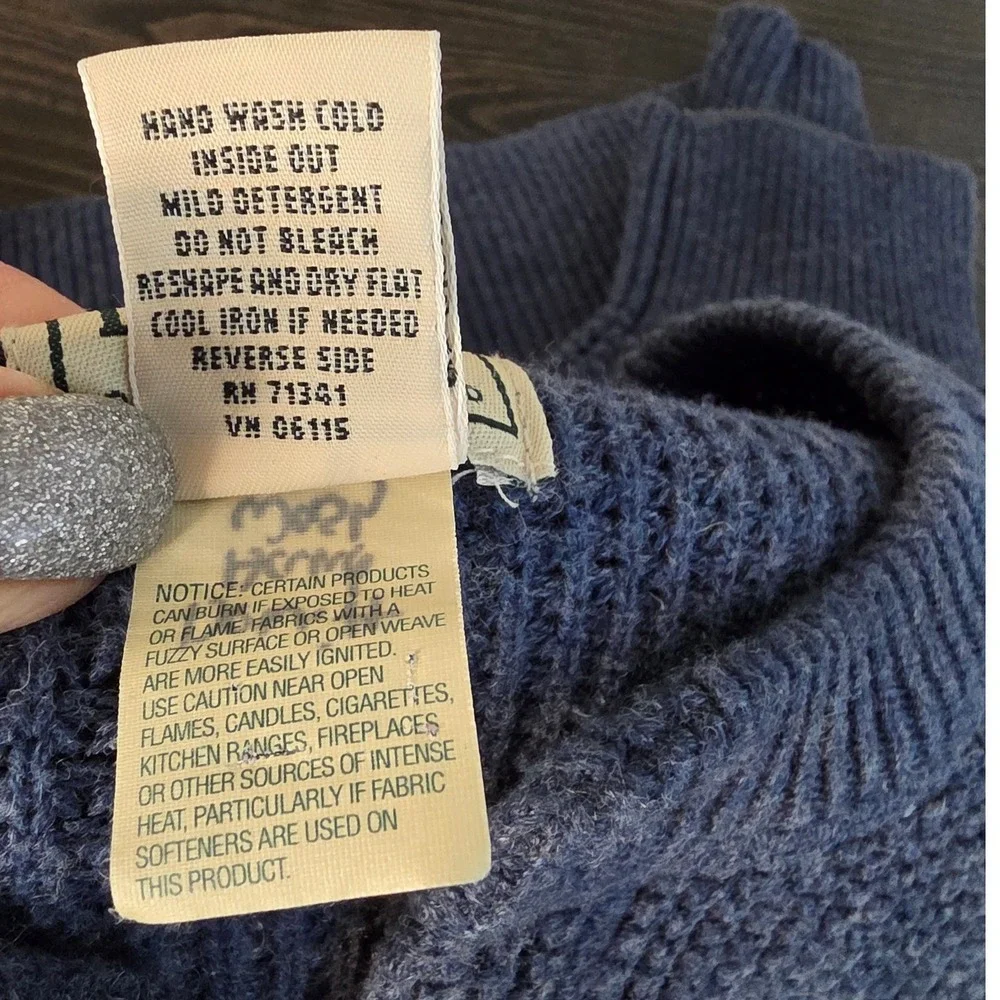 LL Bean Henley Sweater XXL Tall Pullover Chunky Blue Cotton/Wool Grandpa‎